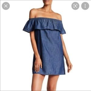 Joie Chambray off the shoulder Mini Dress